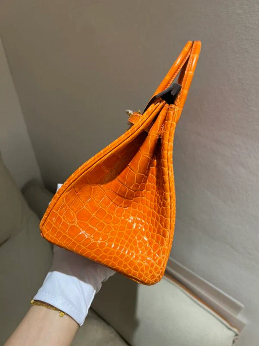 Hermes Birkin Leather Gold Handbag Bag for Women (Orange Shine)