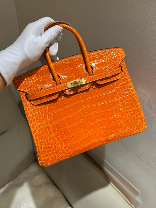 Hermes Birkin Leather Gold Handbag Bag for Women (Orange Shine)
