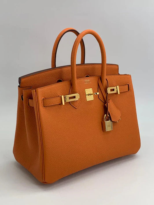 Hermes Birkin Leather Gold Handbag Bag for Women (Orange Matt)
