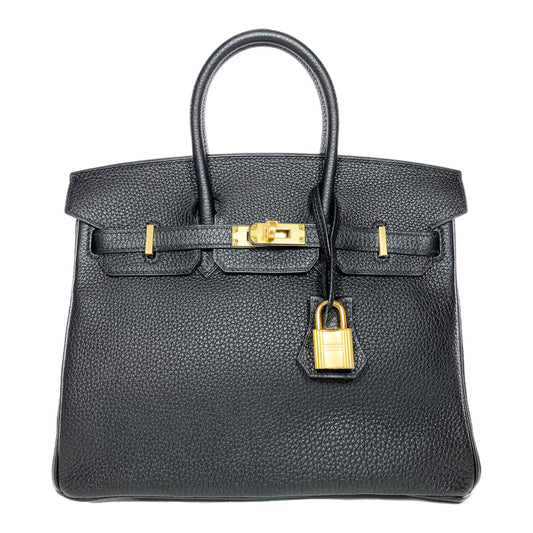 Hermes Birkin Leather Gold Handbag Bag for Women (Black Matt)