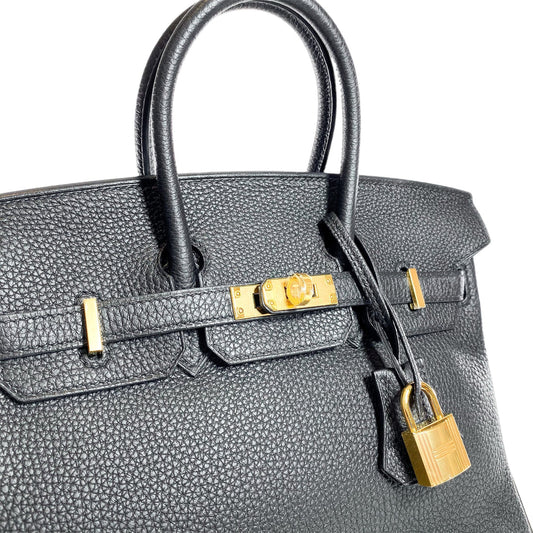Hermes Birkin Leather Gold Handbag Bag for Women (Black Matt)