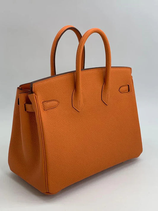 Hermes Birkin Leather Gold Handbag Bag for Women (Orange Matt)